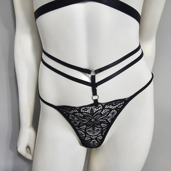 Floral Lace Harness Lingerie Set - Picture 6 of 7